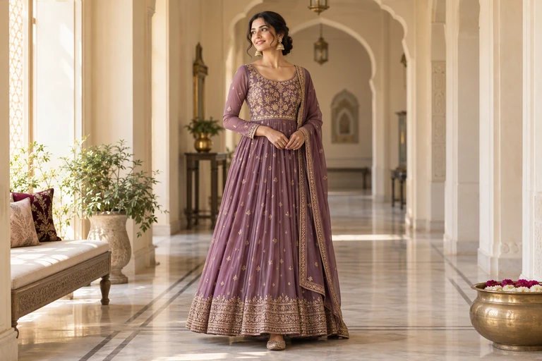 Flowing purple Anarkali suit