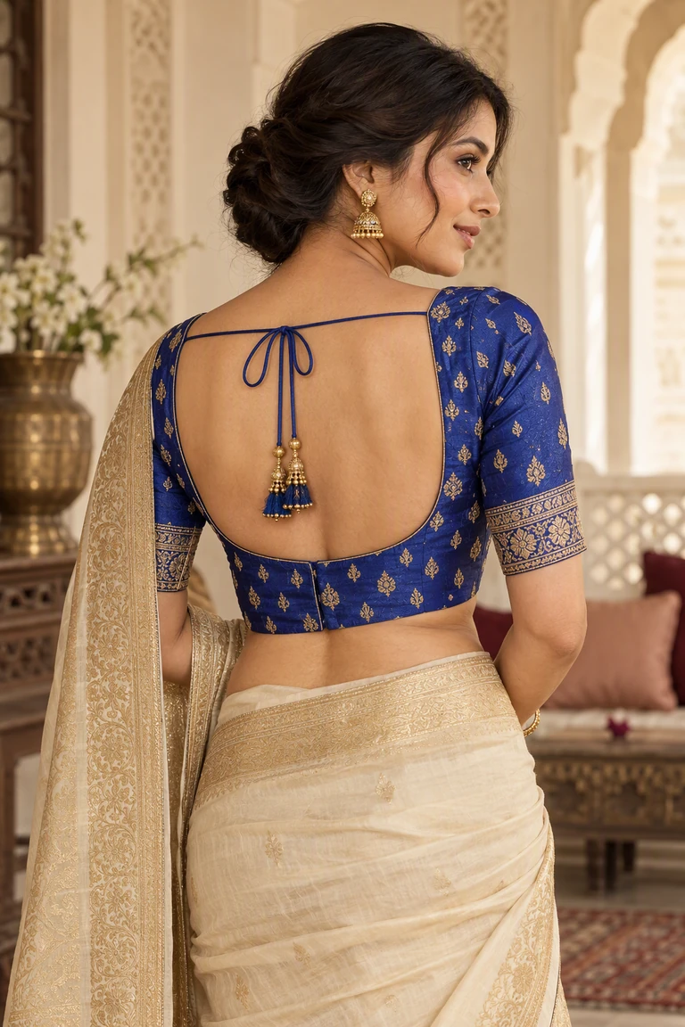 Royal blue blouse with open back detail