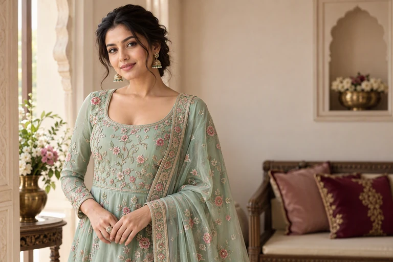 Pastel mint custom Indian occasion wear